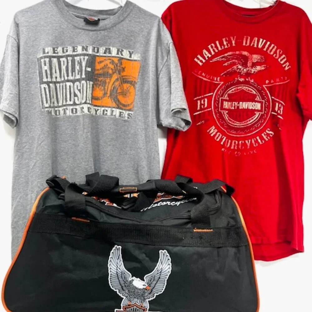 Collection Harley-Davidson 18 x9x11 Duffel Shoulder Bag Travel Gym+2 Lg T-Shirt - Picture 2 of 11